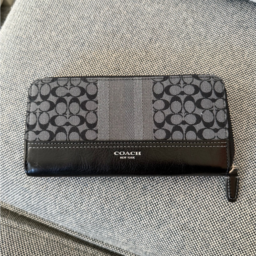 Coach Monogram Black and Gray Zip Wallet